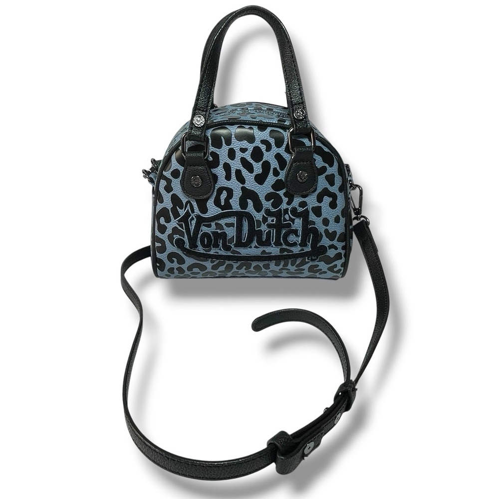 Von Dutch Blue Cheetah Blueberry Crush Mini Bowling Bag Y2K Style Vegan Crossbod - Picture 3 of 16